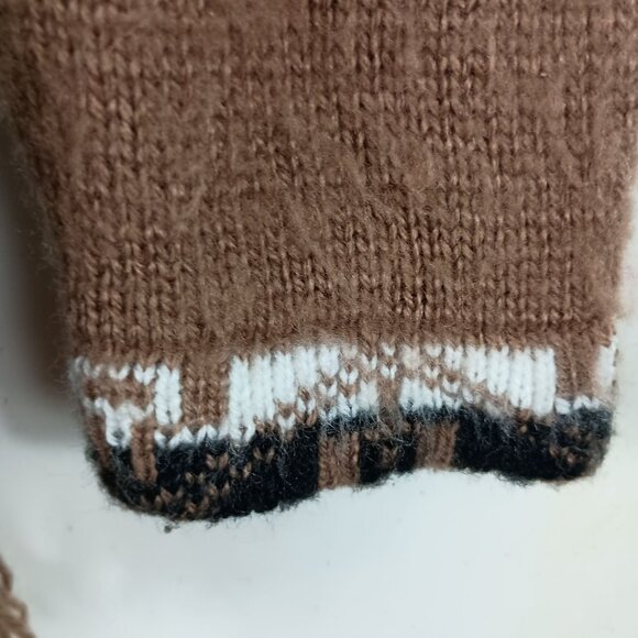 Albinaas Alpaca Hooded Sweater With Llama Pattern & Fringe Size Small Brown - Picture 9 of 11